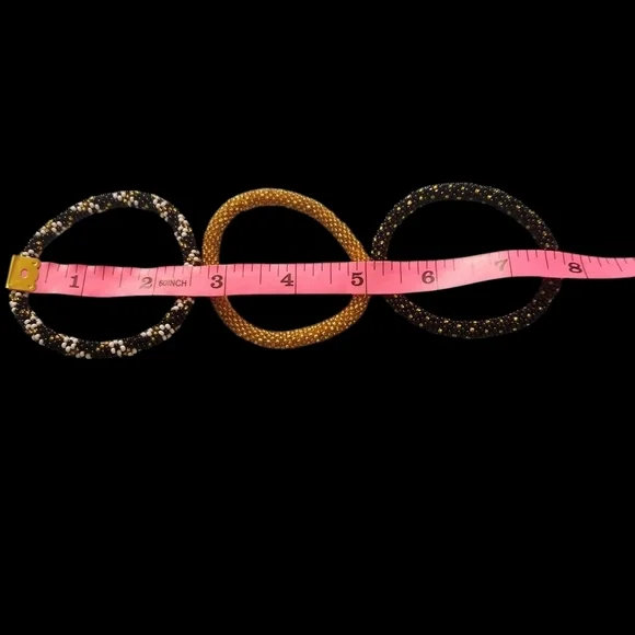 Nepal Roll on Bracelets - Black and Gold Set of 3 Handmade NWT - Picture 6 of 6